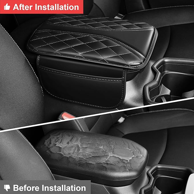Center Console Cover Fit for Clarity: Scratch and Wear Resistant Console Cover Leather with 2 Storage Bags -Upgraded Armrest Coverfor Car,Anti-Scratch Auto Armrest Pad Accessory （Black