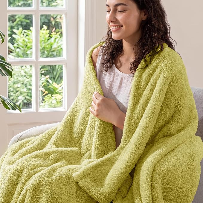 Exclusivo Mezcla Fleece Bed Blankets Queen Size, Ultra Soft, Lightweight and Fuzzy Light Green Blanket for Women, Home Decor, 90x90 Inches