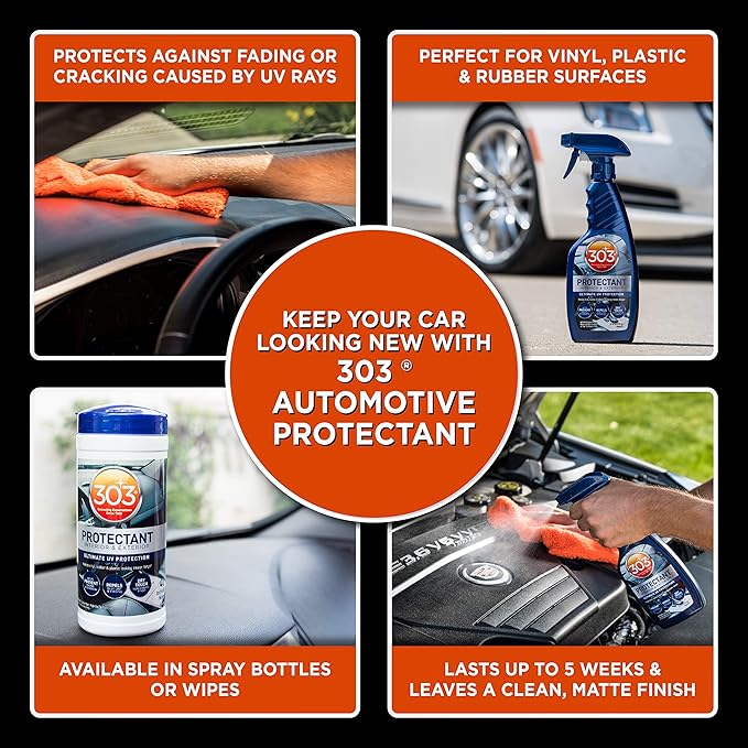 303 Products Automotive Protectant Wipes - Helps Prevent Fading & Cracking, Repels Dust, Lint & Staining, Superior UV Protection & Restores Lost Color, Exterior & Interior Car Cleaning Supplies