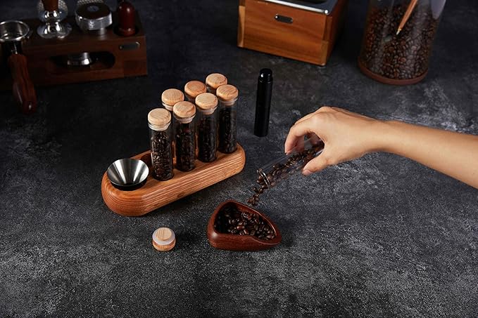 Walnut Coffee Bean Dosing Cup and Spray Bottle Kit for espresso enthusiasts, Coffee Bar Accessories,Take coffee beans quantitatively to reduce the spray of coffee static electricity