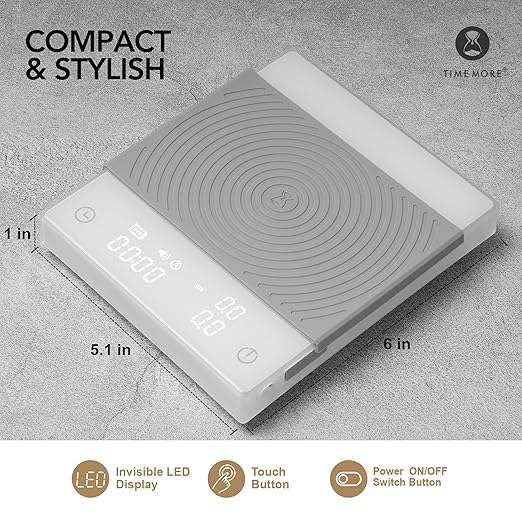 TIMEMORE Coffee Scale Basic 2.0 with Timer,Black Mirror Espresso Scale with Flow Rate Function, 2000g/0.1g High Accuracy, Digital Coffee Scale for Pour Over Drip Coffee, White