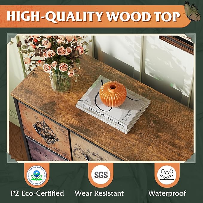 WLIVE Dresser for Bedroom with 8 Drawers, Wide Fabric Dresser for Storage and Organization, Bedroom Dressers, Chest of Drawers for Living Room, Closet, Hallway, Pattern