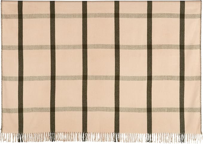 Arus Acrylic Highlands Collection Queen Size Tartan Plaid Design Throw Blanket Cream Green, 60x80 inch