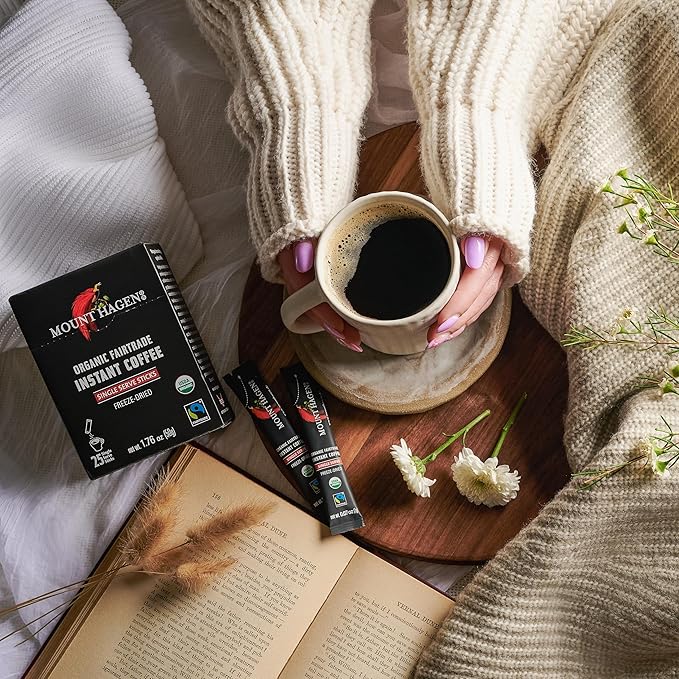 Mount Hagen 25 Count Single Serve Instant Coffee Packets | Organic Medium Roast Arabica Beans | Eco-friendly, Fair-Trade [25 sticks/1.76oz/50g]