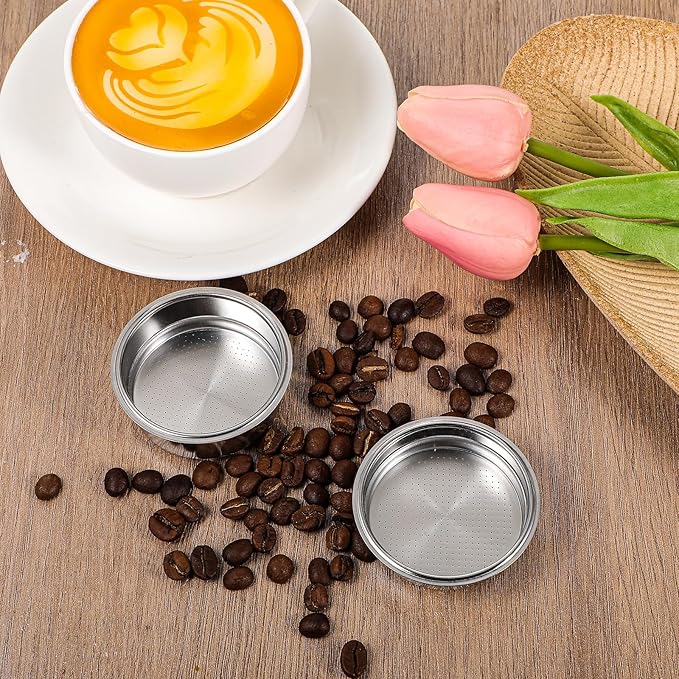 2 Pcs Stainless Steel Coffee Filter, 51mm Pressurized Espresso Filter Basket for Portafilter Machines Espresso Machine Parts Compatible with 51mm Portafilter Coffee Machines (1+2 Cups Capacity)