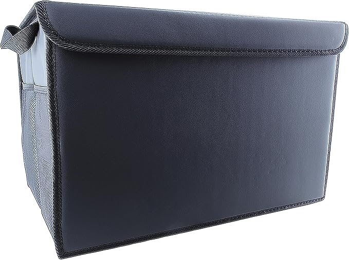 Foldable Car Organizer - Trunk Organizer and Storage for Car, SUV, Sedan (Leather-Black, 18.5" x 11.5")