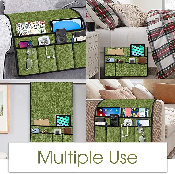 Joywell Armrest Organizer Remote Holder for Recliner Armchair Caddy Couch Sofa Arm Chair Caddie with 6 Pocket Storage for Magazine, iPad, Phone, Macaw Green