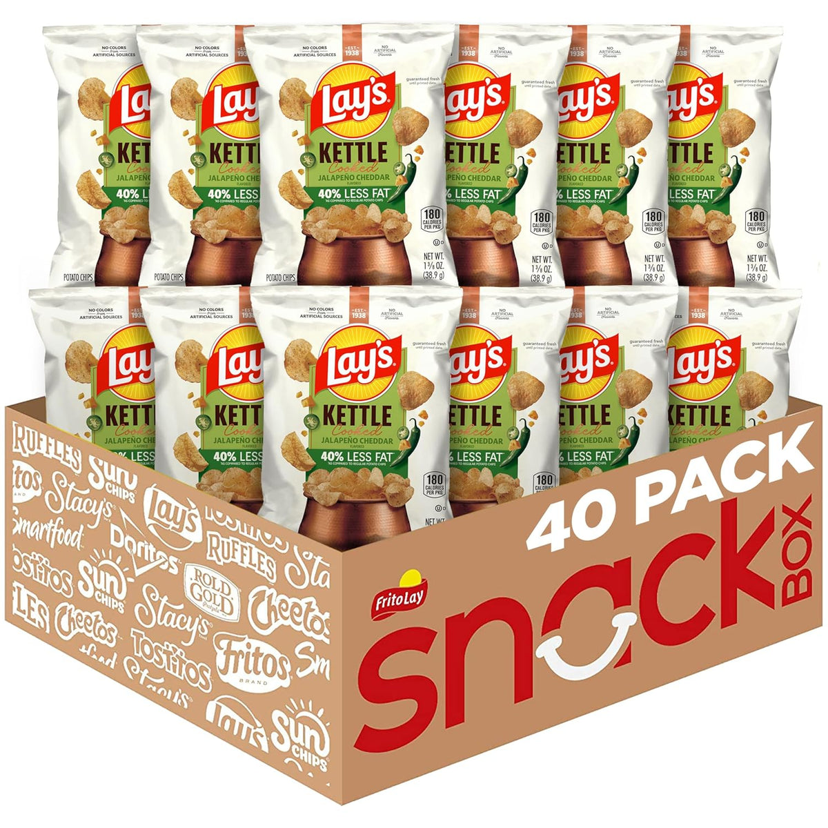 Lay's Kettle Cooked Potato Chips, Variety Pack, 0.85 Ounce (Pack of 40)
