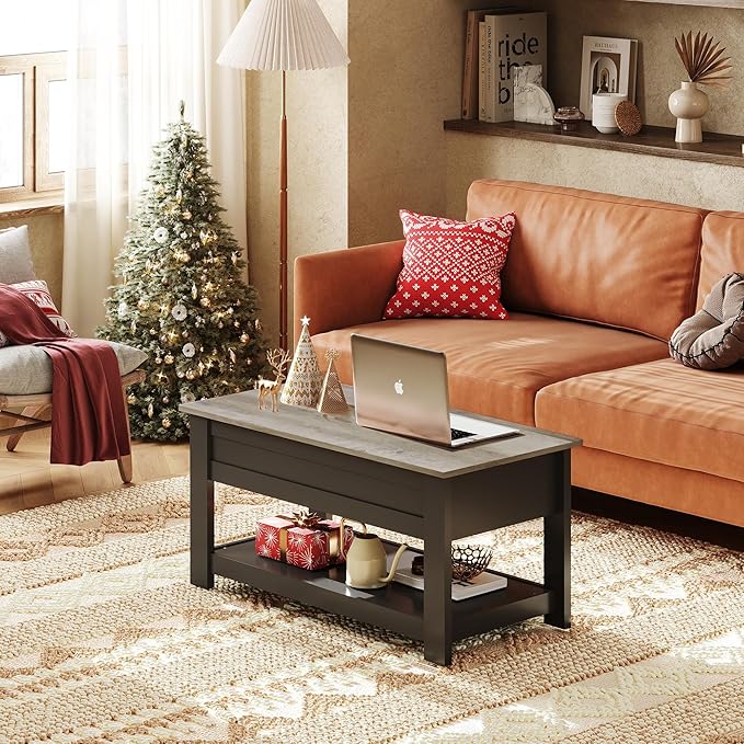WLIVE Coffee Table, 39" Lift Top Coffee Table with Hidden Compartment and Storage Shelf for Living Room,Greige