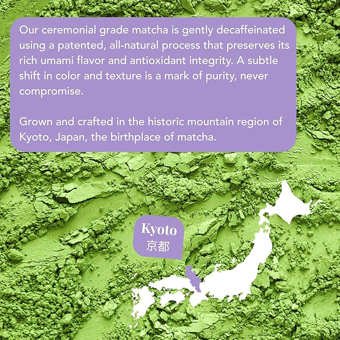 Decaf Matcha Green Tea Powder From Japan - 15 Sticks (2 g each / 30 g total) - Ceremonial Grade - Naturally Decaffeinated Using No Chemicals - Tested For Heavy Metals & Pestacides - First Harvest & Shade Grown Caffeine Free Matcha Powder