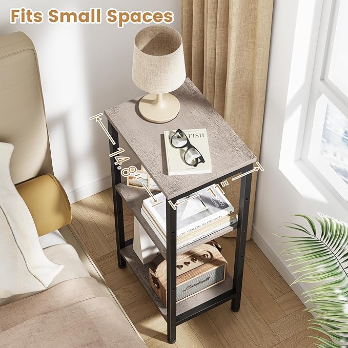 Small Grey Side Table, Tall End Table with Adjustable Shelf for Living Room, Grey Nightstand, Accent Table Stand for Home Decor, Office, Greige