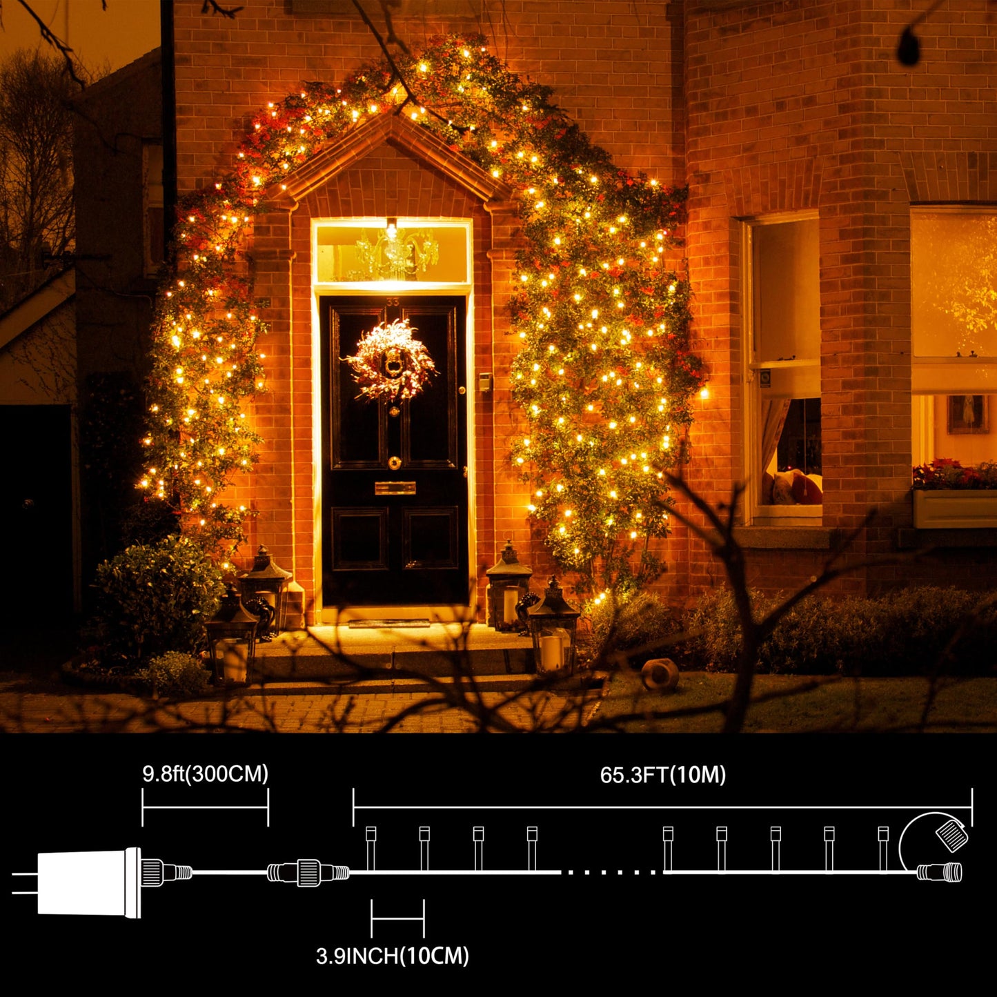 LAMPHOME 66ft Golden Christmas Mini Lights, 200 LED, Copper Wire, 11 Modes, Indoor/Outdoor, Yellow, Model YHLL-100F