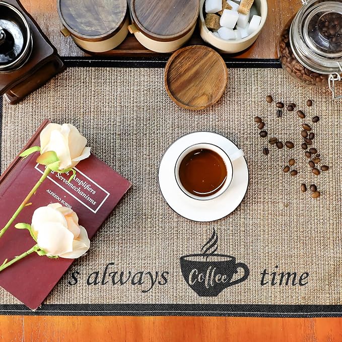 Cunhill 2 Pieces Coffee Bar Mat,Coffee Bar Accessories 20 x 14 Inch Coffee Bar Decoration Coffee Placemats for Coffee Machine, Coffee Bar, Countertops,Coffee Station Accessories(Coffee Time)