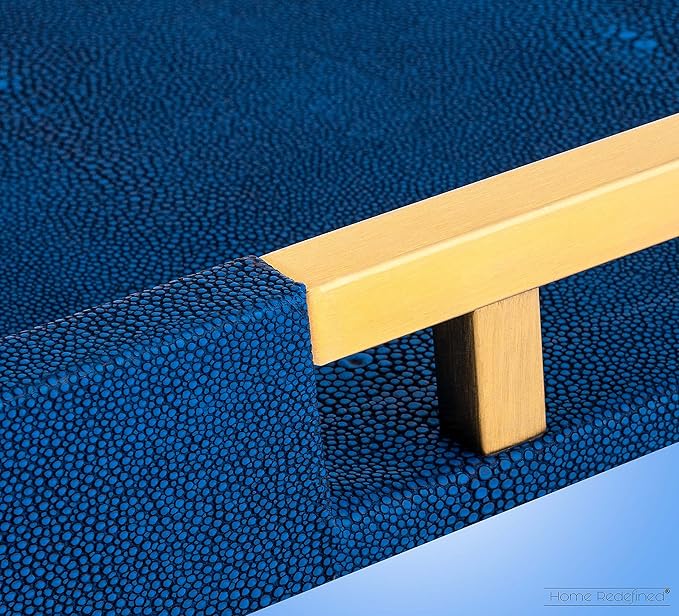 Modern Elegant 17.5”x12” Rectangle Navy Blue Faux Leather Shagreen Decorative Tray Ottoman Tray Coffee Table Perfume Living Room Kitchen Serving Tray with Brass Gold Metal Handles by Home Redefined.