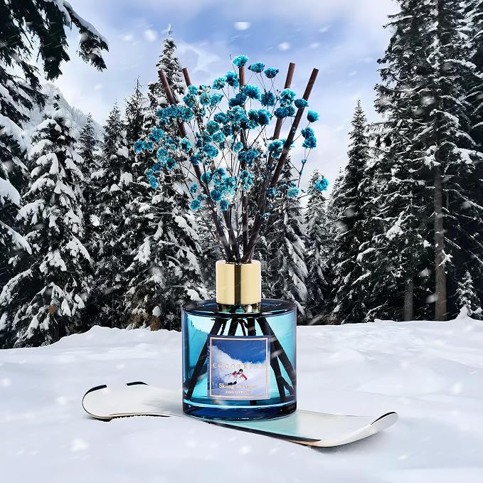 COCORRÍNA Reed Diffuser - Skiing in Aspen Reed Diffuser Set with 8 Sticks & Preserved Baby's Breath, Reed Diffuser for Home Bathroom Shelf Decor