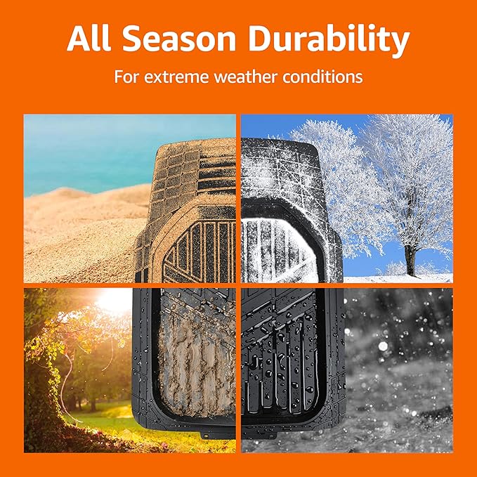 Amazon Basics 3-Piece All-Weather Heavy Duty, Full Set PVC Floor Mats for Universal Fit in Cars, SUVs, and Trucks, Black, Trim to Customize