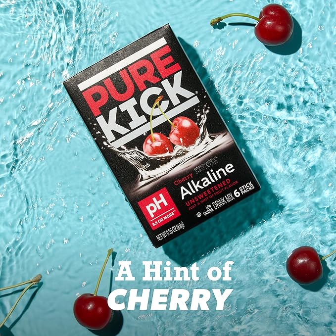 Pure Kick Alkaline pH 8.5 or Higher Cherry Powdered Drink Mix Packets, Unsweetened with a Hint of Flavor -, 72 Total Packets (12 Boxes, 6 Each), Singles to Go!