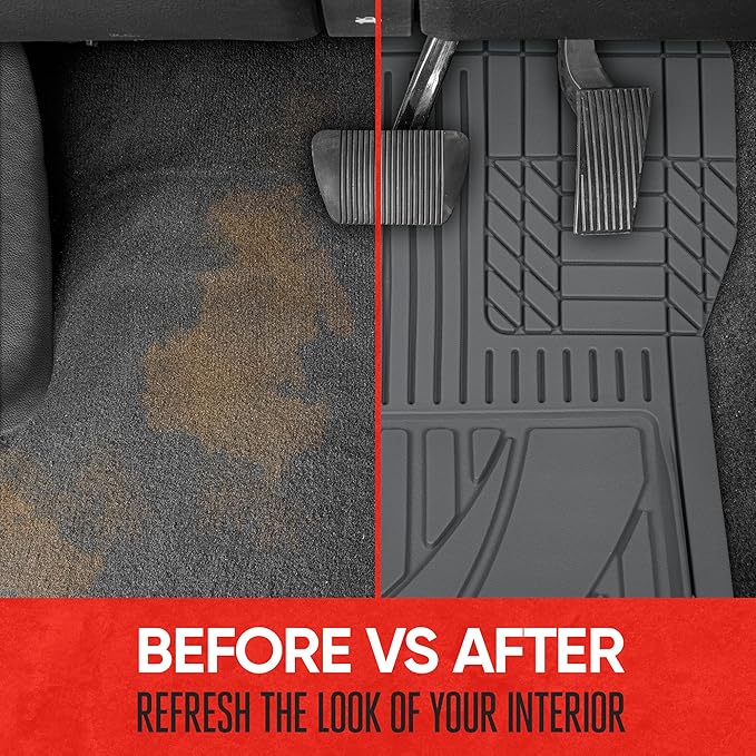 Motor Trend FlexTough™ Heavy Duty Rubber Gray Car Floor Mats All Weather & Jumbo SUV Cargo Liner Full Set - Universal Trim to Fit Automotive Floor Mats & Trunk Mats for Cars Interior Accessories