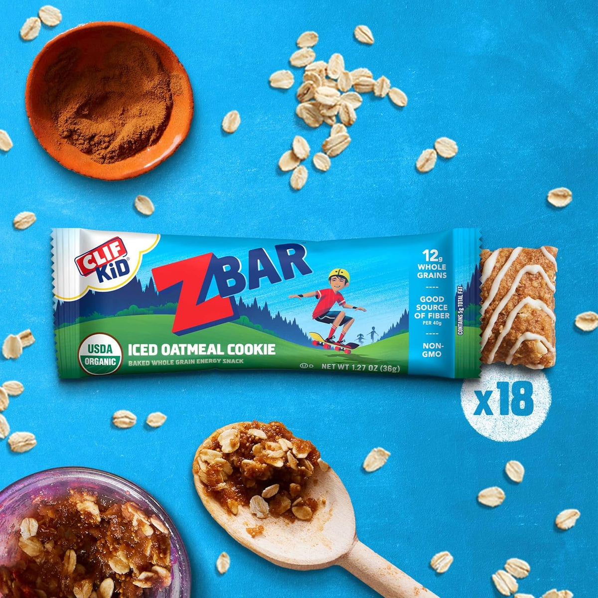 Zbar - Iced Oatmeal Cookie - Soft-Baked Energy Snack Bars - Non-GMO - 12g Whole Grains - USDA Organic Granola Bars - Snacks for Kids (18 Pack)