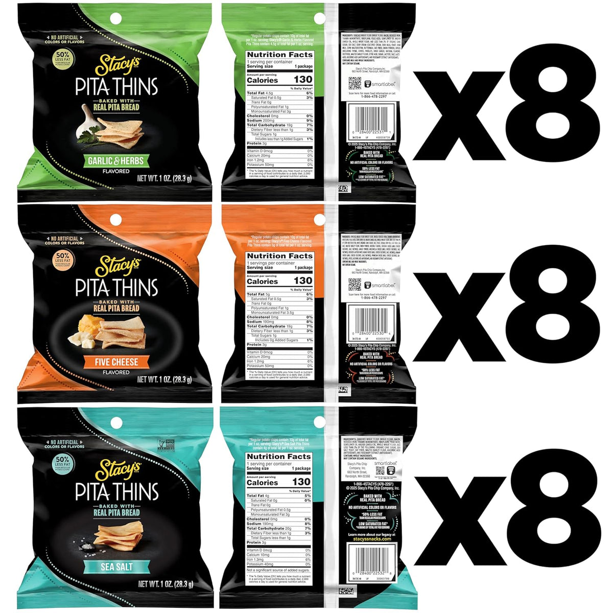 Stacy's Pita Thins Variety Pack, No Artificial Colors or Flavors, 1 Oz (24 Count)