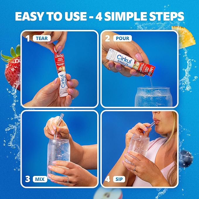 LifeSip® Cirkul® Singles 24-Pack, B-Vitamins Flavor Water Variety Pack, No Sugar, Zero Calorie Drink Mix, (6 Fruit Punch, 6 Strawberry Kiwi, 6 Honeycrisp Apple, and 6 Watermelon)