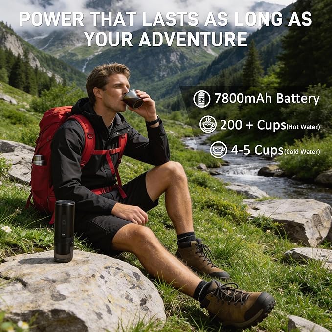 Portable Electric Coffee Maker Espresso Machine, Car Coffee Maker for Travel Self-Heating with USB-C, Battery Powered with 7800mAh, for Ground Coffee & NS Capsule, for RV, Hiking, Office,Gifts for Men