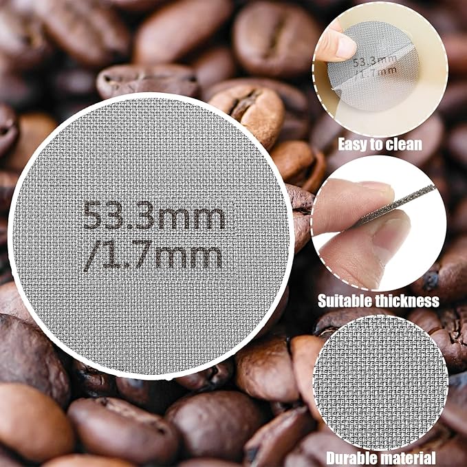53.3 mm Espresso Puck Screen Espresso Filter Stainless Steel Reusable Lower Shower Clean Coffee Screen 1.7 mm Thickness Coffee Filter Mesh Plate