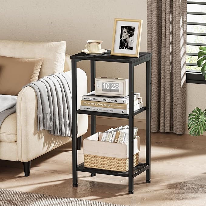 Small Black Side Table, Tall End Table with Adjustable Shelf, Accent Table Stand for Home Decor, Small Entryway Table, Bedroom Nightstand, Living Room, Office, Black
