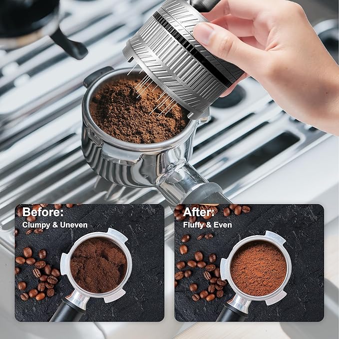 ShanSon WDT Espresso Tool with Brush Base Coffee Powder Distributor Needle WDT Tool for Barista Coffee Bar Espresso Distribution Tool,58mm,Gray&Black