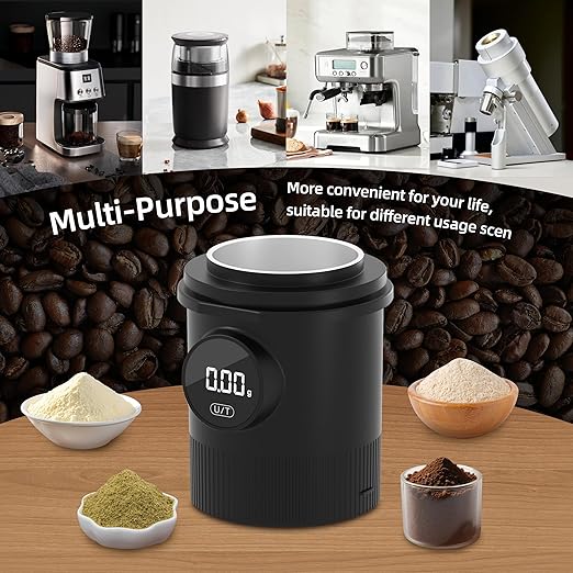 Coffee Dosing Cup with Scale - Rechargeable Espresso Scale 0.05g Precision, 304 Stainless Steel Coffee Scale Coffee Grinder Powder Cup Compatible with 58mm Portafilter