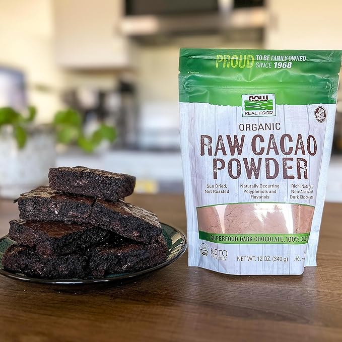 NOW Foods, Organic Raw Cacao Powder, with Polyphenols and Flavonols, Sun-Dried, Intensely Rich Flavor, 12-Ounce (Packaging May Vary) (Pack of 2)