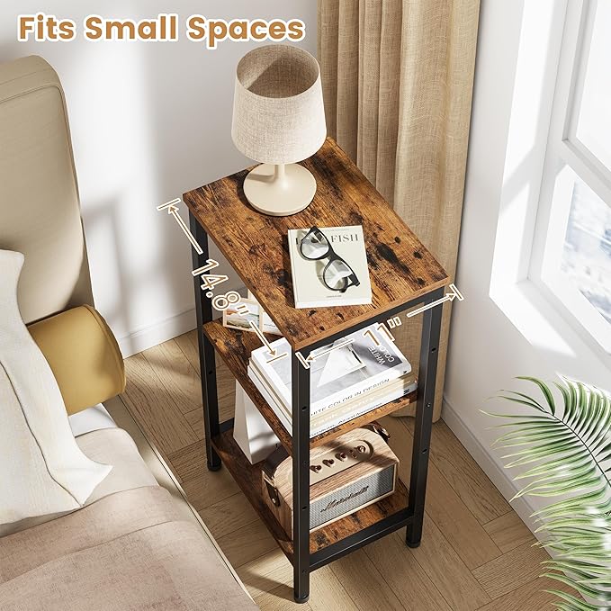 Small Side Table, Tall End Table with Adjustable Shelf, Accent Table Stand for Home Decor, Small Entryway Table, Bedroom Nightstand, Living Room, Office, Rustic Brown