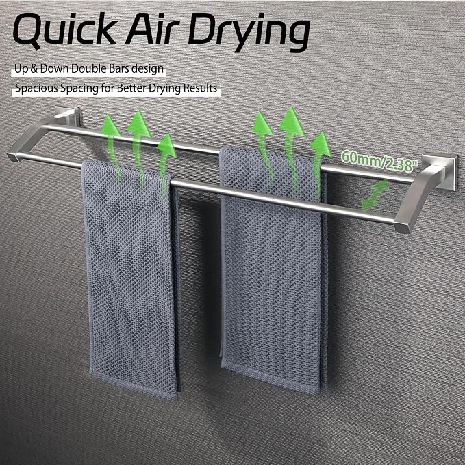 Alise Double Towel Bar, 28 Inch Towel Rack for Bathroom Wall Mounted, SUS304 Stainless Steel Bathroom Towel Holder Joining Process Towel Rail for Bathroom, Brushed Nickel