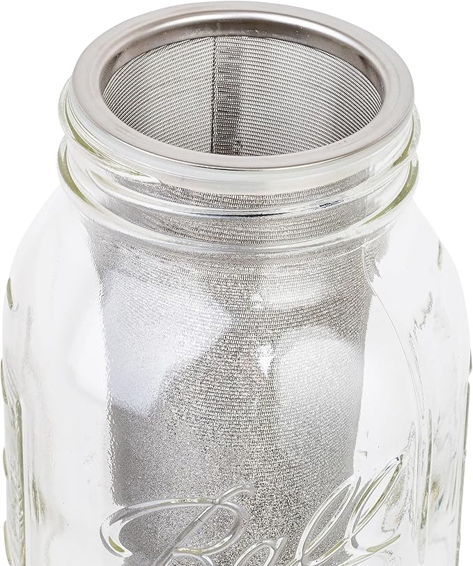 Brewing America Mason Jar Cold Brew Coffee Maker Infuser: Made in USA Wide Mouth Mason Jar with Screw Top Pour and Drinking Lid, Stainless Steel Filter - Coffee, Tea, Alcohol - 2 Quart 64 oz Teal Lid