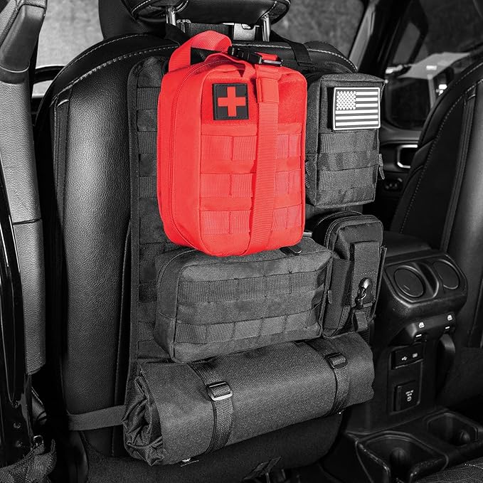 Back Seat Car Organizer, Tactical Seat Back Organizer with 5 Detachable MOLLE Pouches, Tactical Car Accessories Truck MOLLE Panel Fits Vehicle