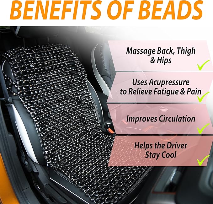 ZONETECH Royal Natural Wood Bead Seat Cover and Black Wooden Beaded Comfort Seat Cover (Black, 2-Pack)