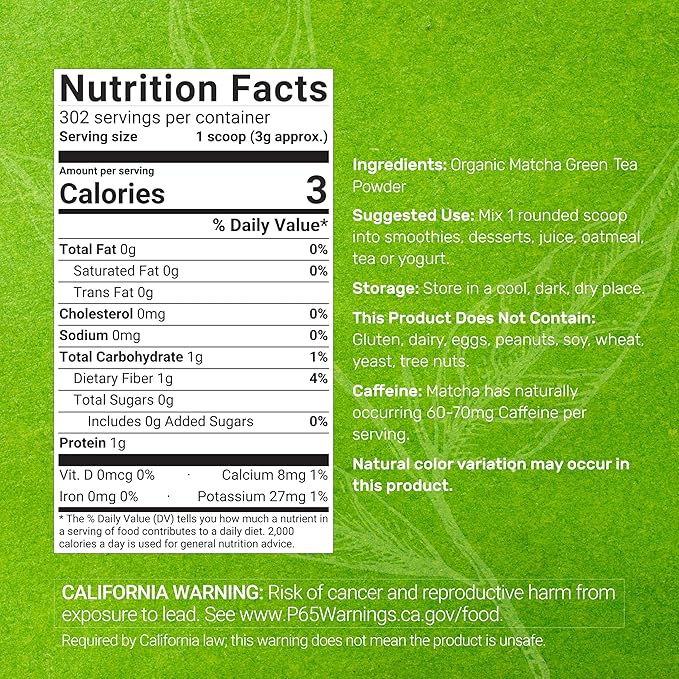 Organic Matcha Green Tea Powder, 2 lb (907g) | First Harvest, Culinary Grade | Japanese Sourced Cafe Mix | Zero Sugar, Keto Friendly, Non-GMO, Vegetarian