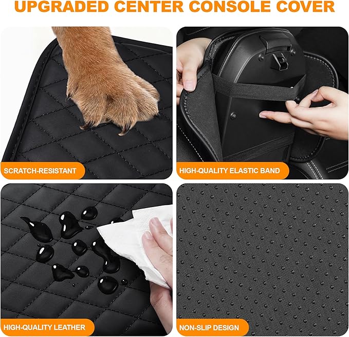 Center Console Cover for Cars Fit for Jeep Cherokee Leather Armrest Covers with 2 Storage Bags(Black)
