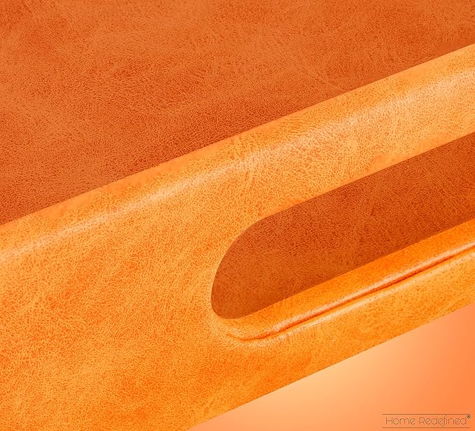 Beautiful Modern Elegant 17.5"x12" Rectangle Orange Faux Leather Decorative Tray Ottoman Coffee Table Perfume Living Room Kitchen Serving Tray with Handles for All Occasion's
