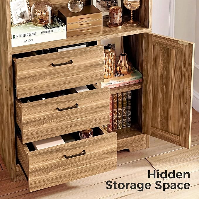IRONCK Bookshelf with Doors and 3 Drawers 71 in Tall Bookshelf with Storage, Industrial Book Shelf with 3-Tier Shelves for Living Room Entrance Hallway Home Office