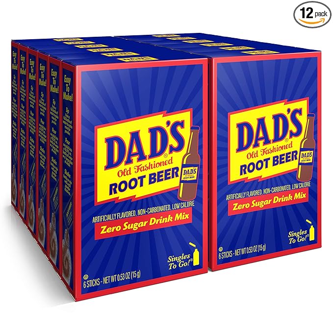 Dad's Old Fashioned Root Beer Singles To Go Sugar Free Powder Drink Mix 6 Sticks Per Box, 12 Boxes (72 Total Sticks)