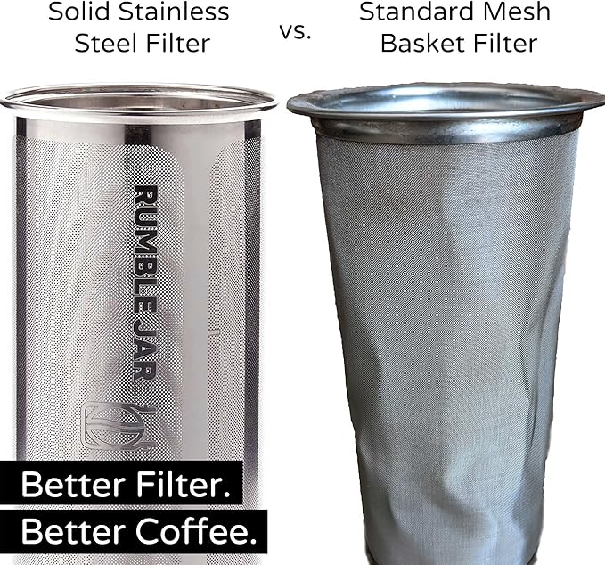 Rumble Jar - Next-Gen Cold Brew Coffee Maker for Mason Jars - 200 Micron Filter Is Ideal for Coarse Grounds & Stronger Coffee - Includes Filter + 32oz Mason Jar