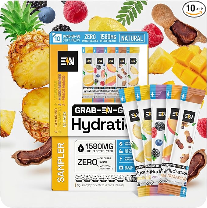 Engineered Nutrition Sugar-Free Electrolyte Powder Packets - Sampler Pack - Keto Hydration Packets with Magnesium, Potassium & Sodium - Zero Calorie, Vegan, Non-GMO, Gluten-Free - 10 Single Servings