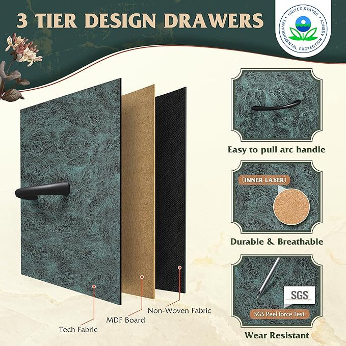 WLIVE Dresser for Bedroom with 8 Drawers, Wide Fabric Dresser for Storage and Organization, Bedroom Dressers, Chest of Drawers for Living Room, Closet, Hallway, Vintage Green