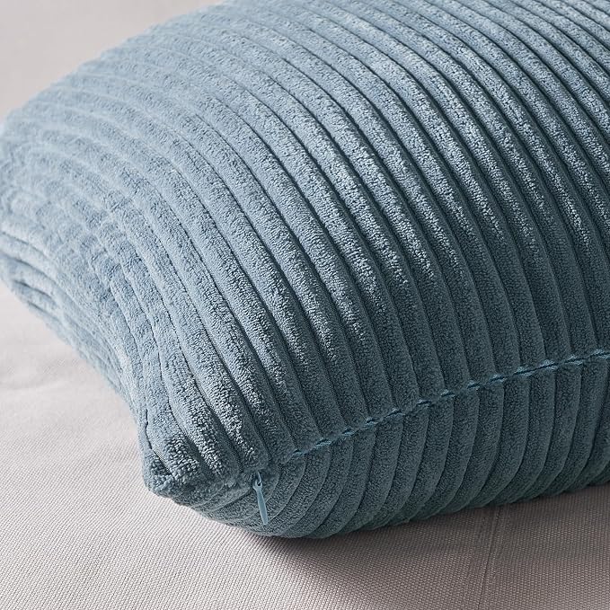 Topfinel Decorative Throw Pillow Covers Aque Teal Blue Gray Series,Summer Corduroy Striped Toss Pillows for Couch,Patio,Balcony,Children Bedroom,Modern Fluffy Blue Gradient Shams 26x26 Inch Set of 4