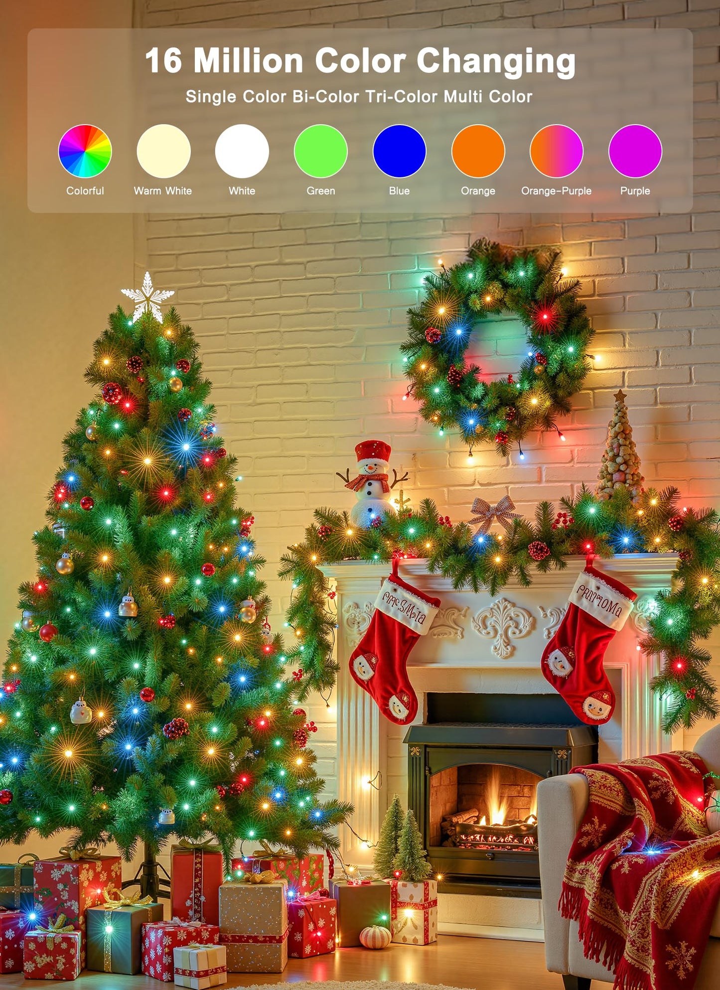 Minetom LED Color Changing Smart Christmas Tree Lights, 66ft, 200 LEDs, Remote & Timer, Adjustable Colors