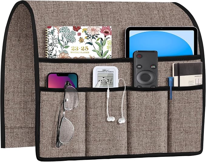 Joywell Armrest Organizer Remote Holder for Recliner Armchair Caddy Couch Sofa Arm Chair Caddie with 6 Pocket Storage for Magazine, iPad, Phone, Light Camel