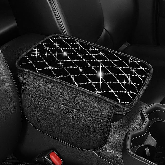 YORKNEIC Console Cover Fit for Model S Bling Car Center Console Cover: Crystal Rhinestone Car Armrest Cushion Diamond Middle Console Cover