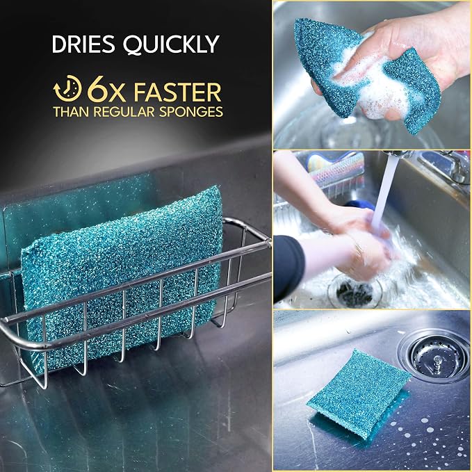 Dish Sponges for Kitchen (6 Pcs Pack) - Non Scratch Scrubbers for Cleaning Dishes - Reusable Dish Sponge Scrub Pads for Dishwashing & Washing - Household Scrubber Supplies & Tool for Pots, Pans, Sink