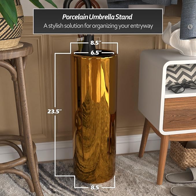 Red Lantern 24" Solid Gold Porcelain Umbrella Stand